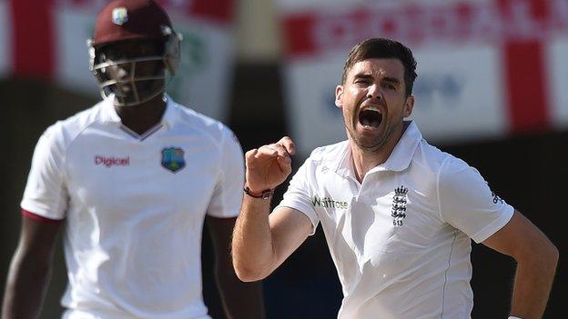 James Anderson celebrates breaking the record