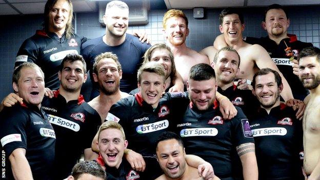 Edinburgh celebrate their 45-16 semi-final win over Newport Gwent Dragons