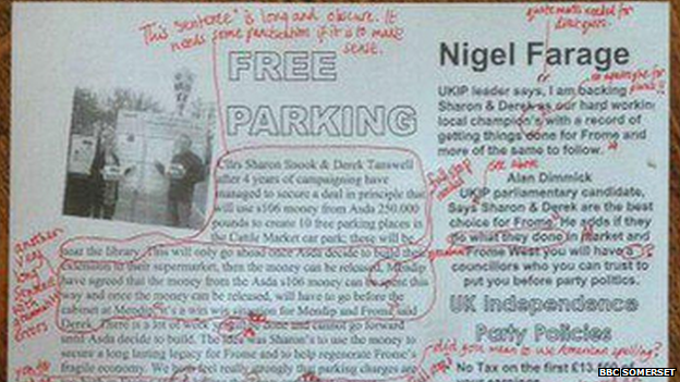 UKIP immigration leaflet marked with red pen
