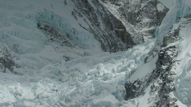 April 18, 2015 - The Khumbu icefall near Everest base camp, where 16 sherpas were killed on April 18 2014