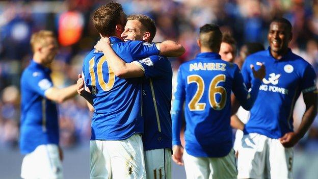 Leicester celebrate their win over Swansea