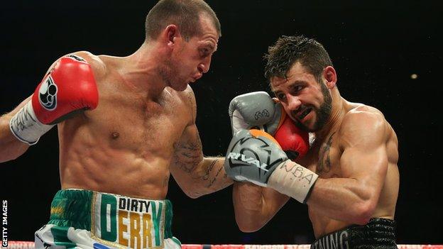 Derry Mathews (left) against Tony Luis in Liverpool