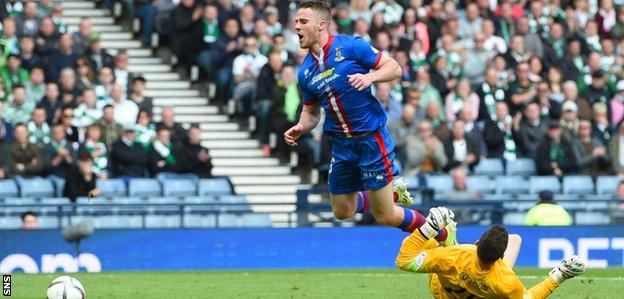 Marley Watkins is pulled down by Celtic goalkeeper Craig Gordon