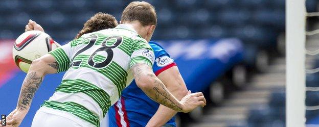 Leigh Griffiths' header strikes Josh Meekings' arm