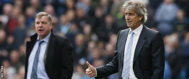 West Ham manager Sam Allardyce (left) and Man City boss Manuel Pellegrini