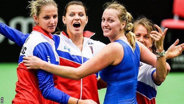 Czech Republic's Karolina Pliskova, Lucie Safarova, Petra Kvitova and Borbora Strycova