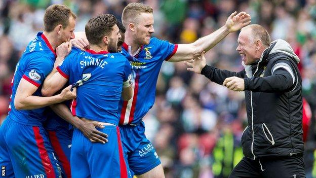 John Hughes celebrates with his Inverness Caledonian Thistle players