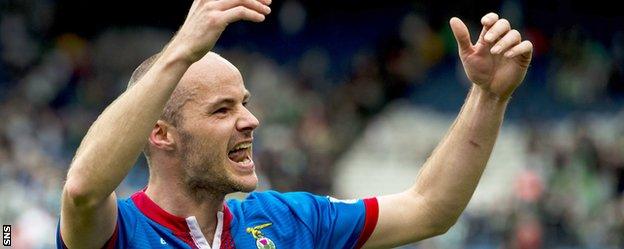 David Raven celebrates after Caley Thistle defeated Celtic