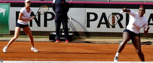 Serena Williams, right, and Alison Riske