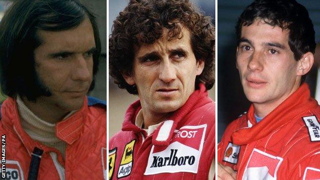 Emerson Fittipaldi, Alain Prost and Ayrton Senna