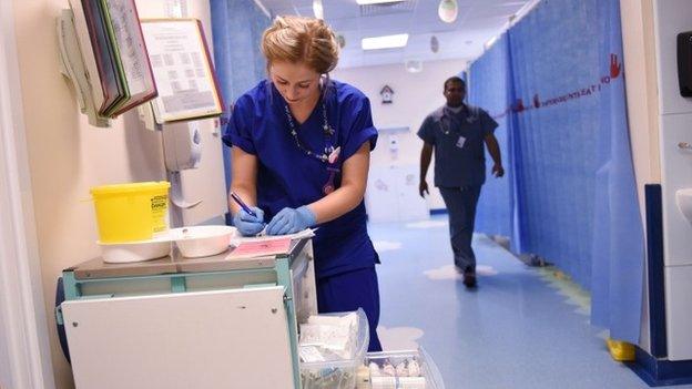 A member of clinical staff works in the specialist Children's Accident and Emergency department of the "Royal Albert Edward Infirmary" in Wigan