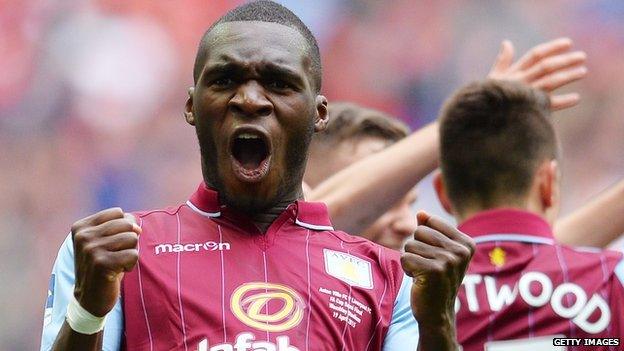 Christian Benteke of Aston Villa celebrating