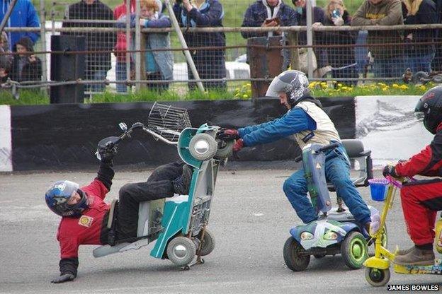 Mobility scooter race at Buxton Raceway, May 2014