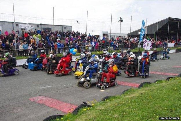 Mobility scooter race at Buxton Raceway, May 2014