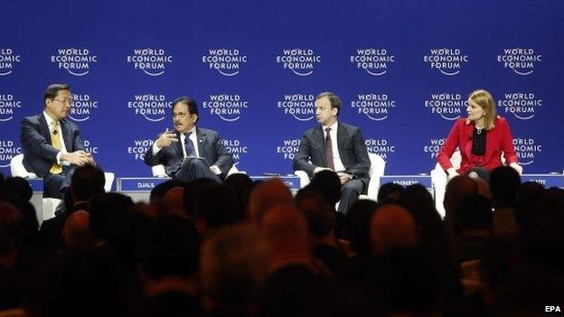 Leading business figures at a panel in the 2015 World Economic Forum in Jakarta