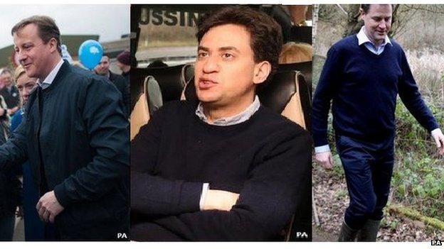 David Cameron, Ed Miliband and Nick Clegg have all been accused of dressing the same