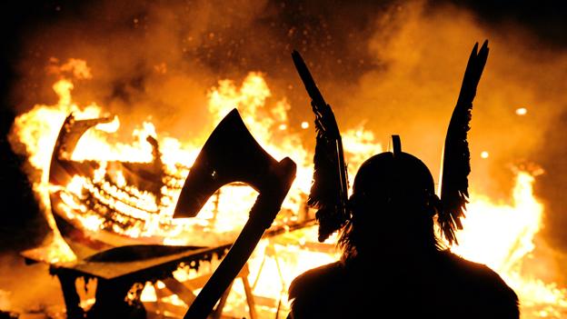 Man dressed as viking in Shetland