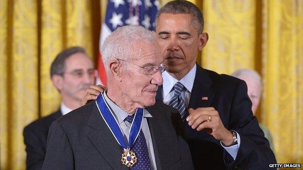 Economist Robert Solow, seen here receiving the Medal of Freedom from US President Barack Obama