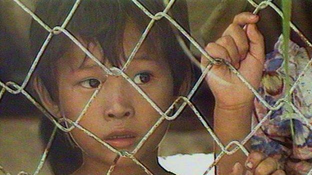 A girl in a camp for Vietnamese boat people in Hong Kong - 1989