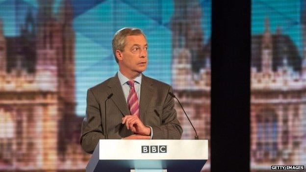 Nigel Farage during the BBC challengers' election debate