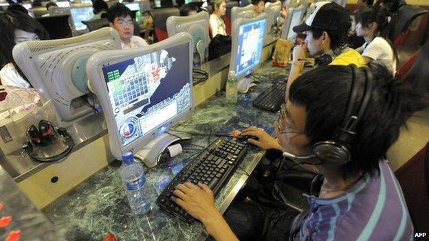 Gamers in a Chinese internet cafe