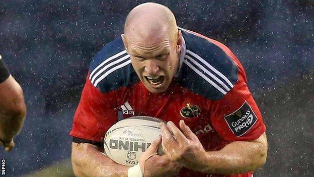 Paul O'Connell in action for Munster against Edinburgh earlier this month