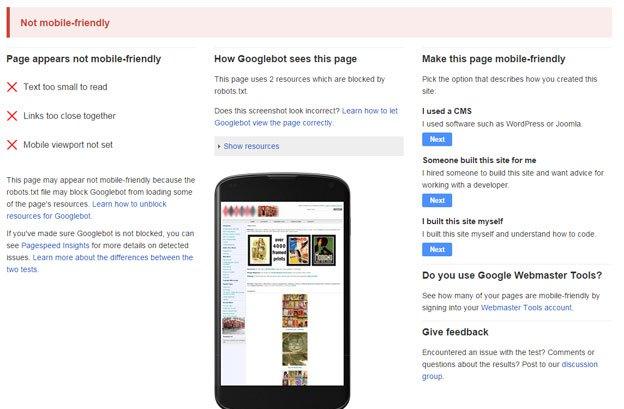 A website deemed non-mobile friendly by Google