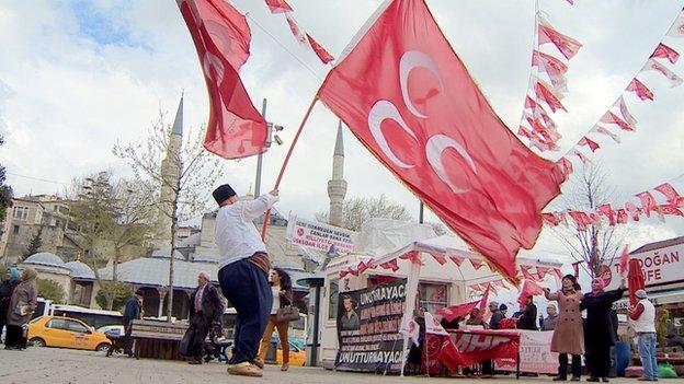 Turkish nationalists waving flags