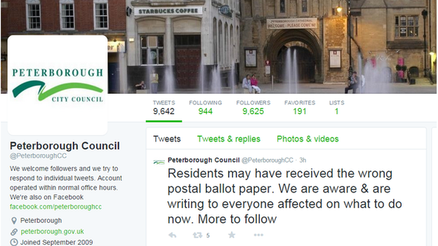 Peterborough City Council's Twitter feed