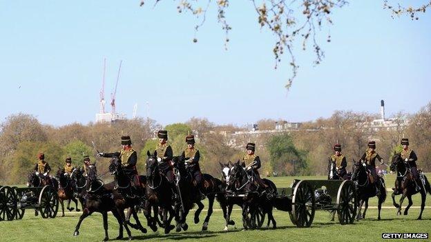 Soldiers mark the 89th Birthday of Queen Elizabeth II with gun salute