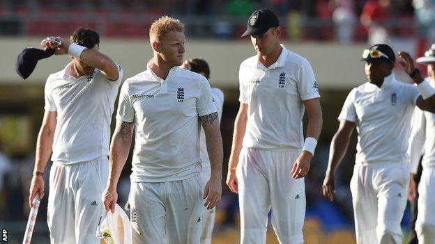 England walk off the field after the end of play