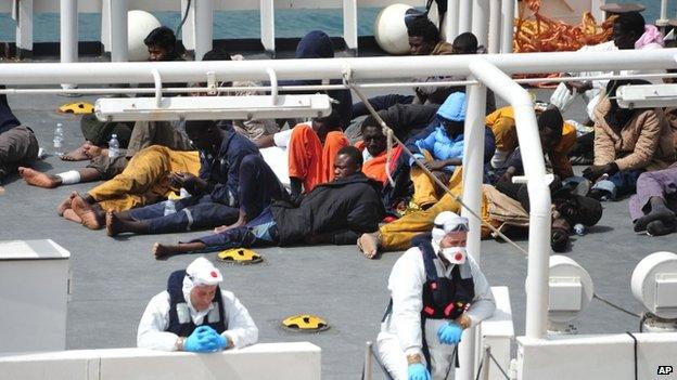 Survivors of the boat that overturned off the coasts of Libya