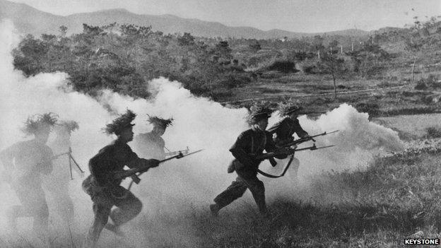 Japanese troops charging during World War Two