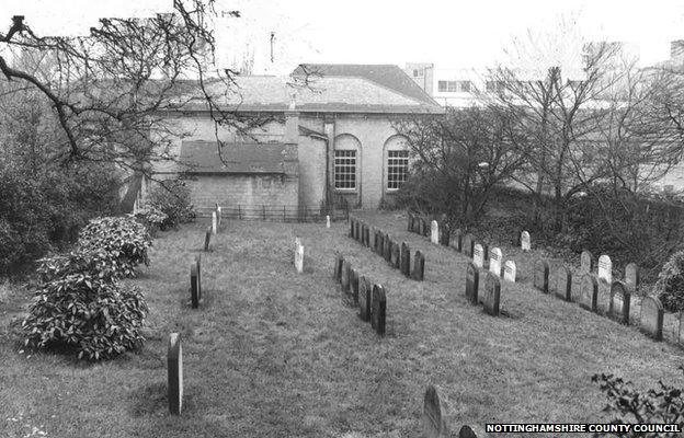 The Old Quaker Meeting House and burial ground in 1972