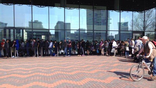 Queues outside the Library of Birmingham