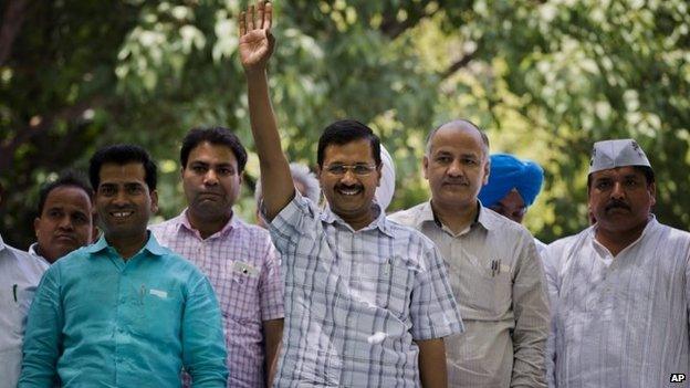 Delhi Chief Minister Arvind Kejriwal at a farmer's rally in Delhi on April 22, 2015