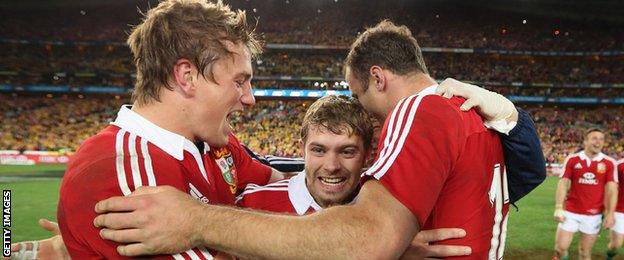 Welsh Lions celebrate beating Australia