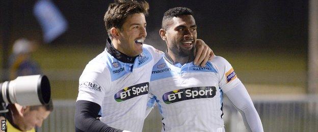 DTH van der Merwe and Niko Matawalu in action for Glasgow Warriors