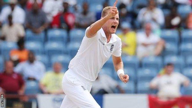 Stuart Broad celebrates a wicket