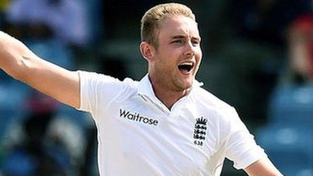 Stuart Broad celebrates a wicket