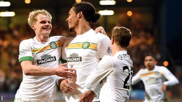 Both Gary Mackay-Steven (left) and Virgil Van Dijk (centre) scored for Celtic