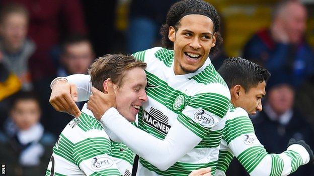 Celtic's Stefan Johansen and Virgil van Dijk celebrate