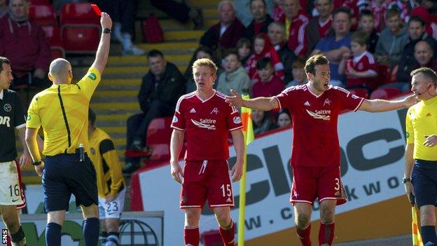 Barry Robson (centre) is sent off against Dundee United