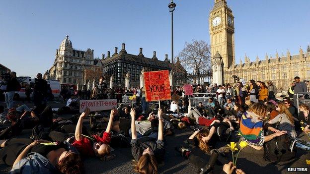 Protestors in Parliament Square, London