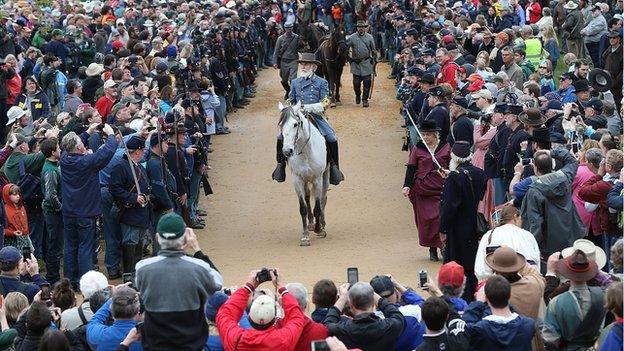 An actor plays the role of Confederate General Robert E Lee