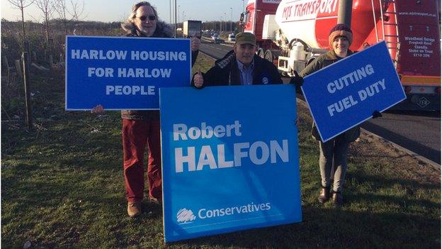 Robert Halfon is out by the side of the main roads around Harlow campaigning in front of commuters early in the mornings