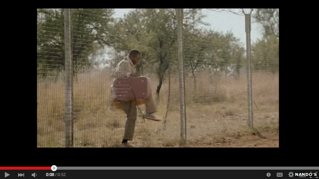 The advert starts by showing African migrants sneaking across the South African 'border'. 'You must all go back to where you came from' says the voice-over.