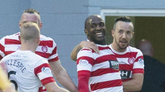 Jason Scotland (centre) celebrates Hamilton's opening goal