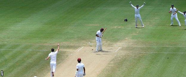 James Anderson bowls Devon Smith