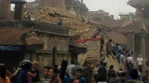 A collapsed building in Patan Durban Square, Kathmandu